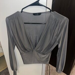 Gray Long Sleeve Top with Sheen